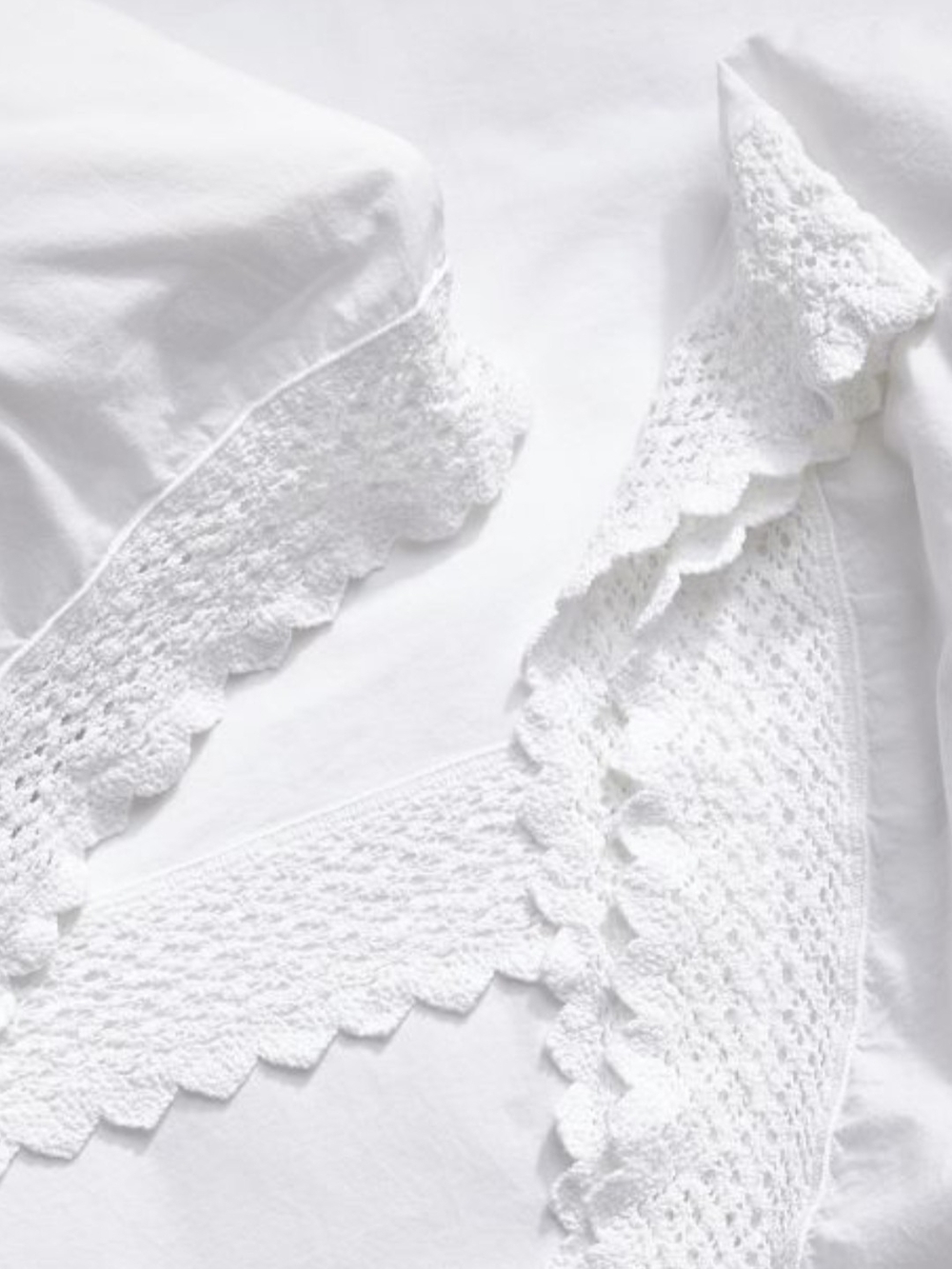 GreenRow Cotton With Crochet Trim Sheet Set - White - Full